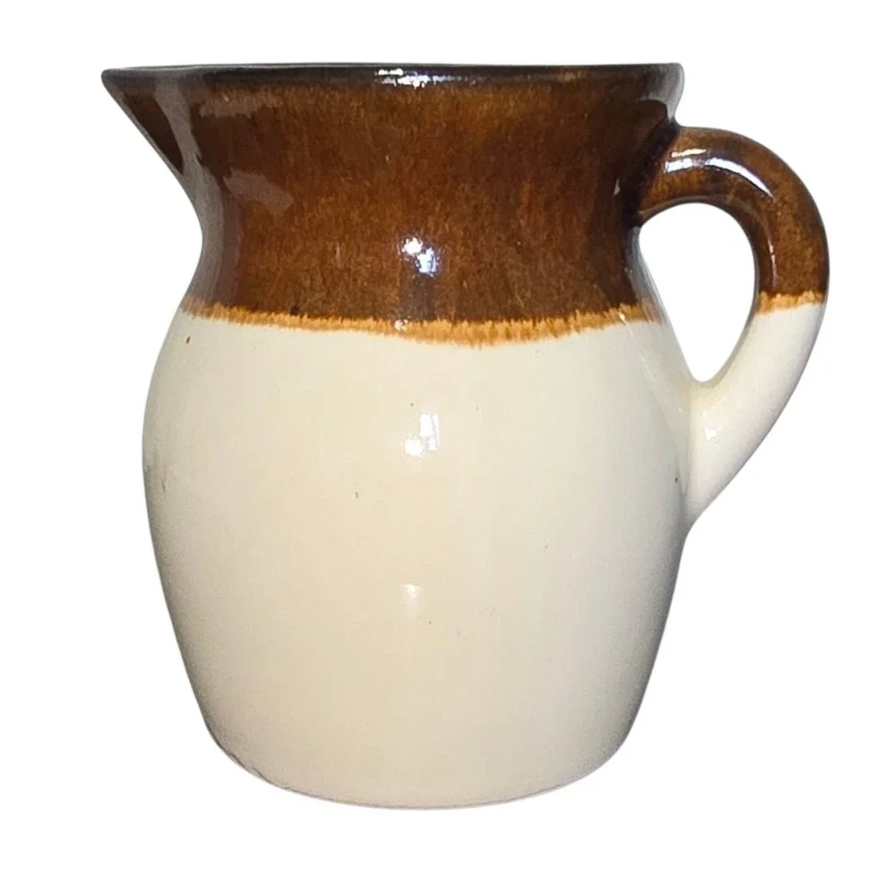 VTG 40s Brown Dip Pottery Jug Pitcher Creamer RRP‎ Co Roseville Ohio USA